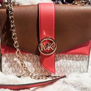 Michael Kors Pink and Brown Crossbody Bag